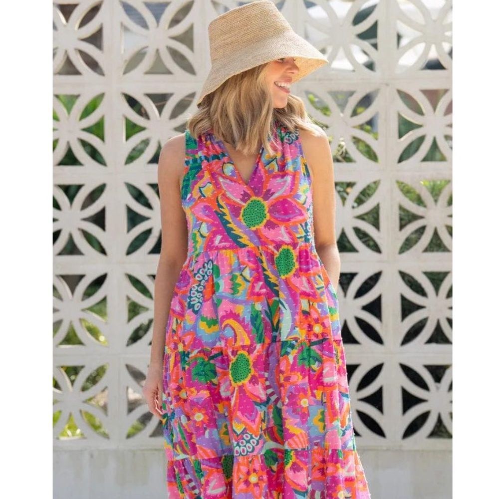Tuckernuck Crosby by Mollie Burch Colorful Floral Wesley Midi Dress Heatwave XS